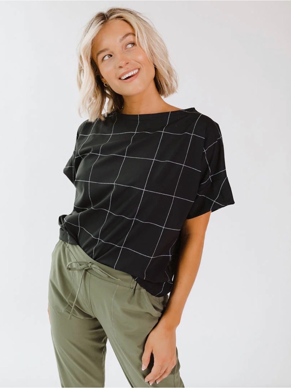 Albion Boss Tee Black Windowpane Wrinkle-free Black White - XS